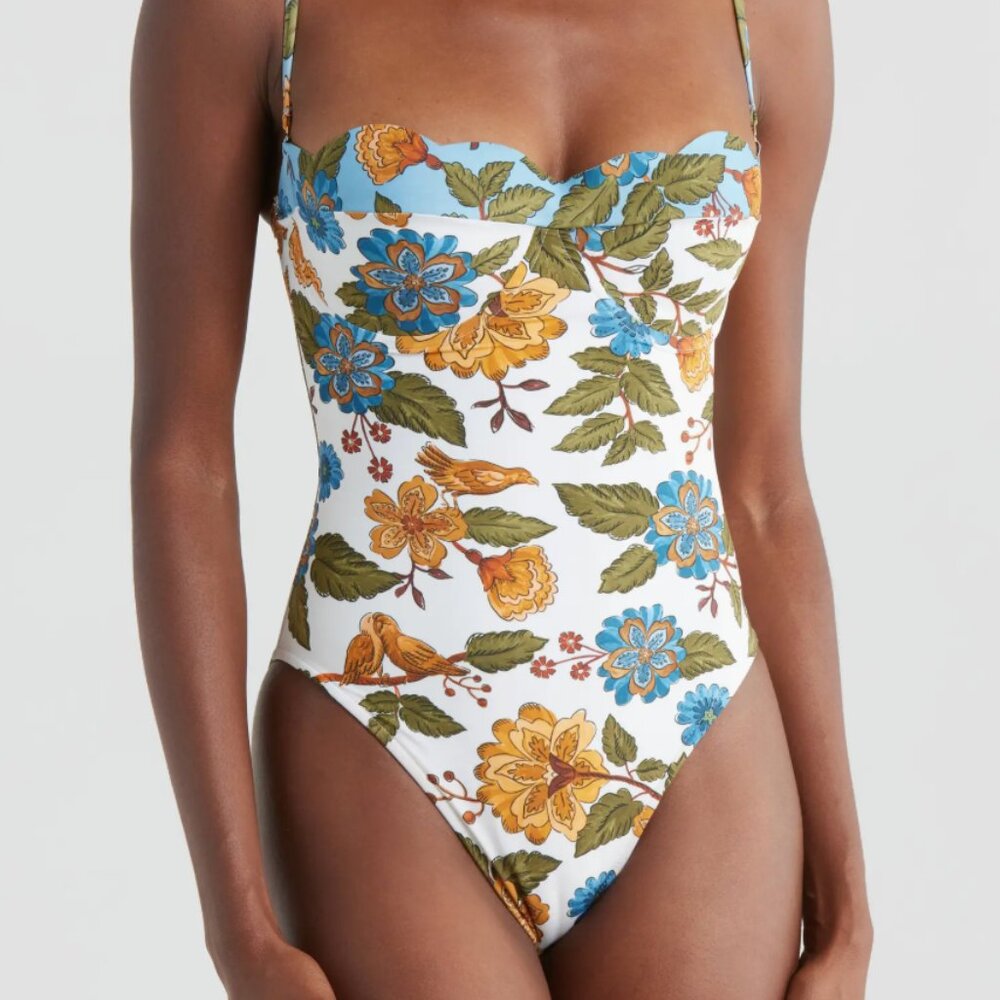 Farm Rio Off-White Garden Scarf One-Piece Swimsuit in GARDEN SCARF MIX Size M